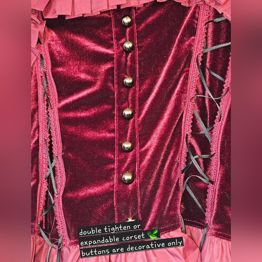 Scarlet Darkness XXL Dark Burgundy Victorian Gothic Steampunk Corset Blouse - Picture 7 of 14